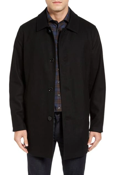 Shop Cole Haan Signature Reversible Wool Blend Overcoat In Black