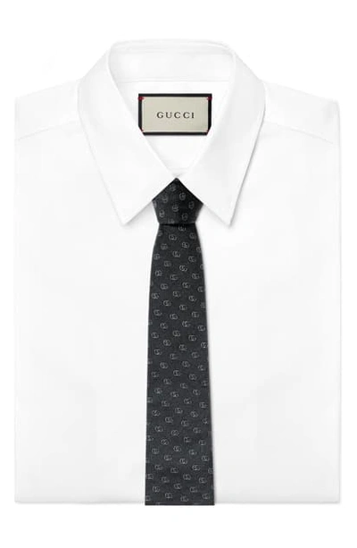Shop Gucci Running Gg Logo Silk Jacquard Tie In Black