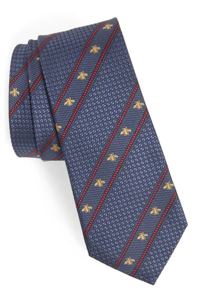 Shop Gucci Stripe Silk Tie In Periwinkle Blue