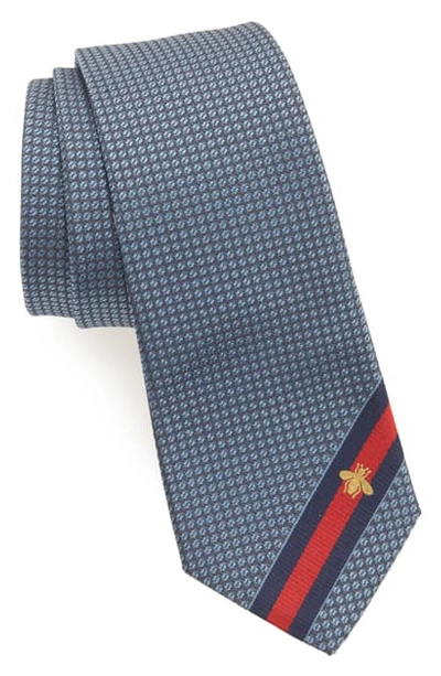 Shop Gucci Bee Web Stripe Silk Tie In Blue