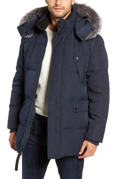 Shop Andrew Marc Genuine Fox Fur Trim Down Parka In Ink