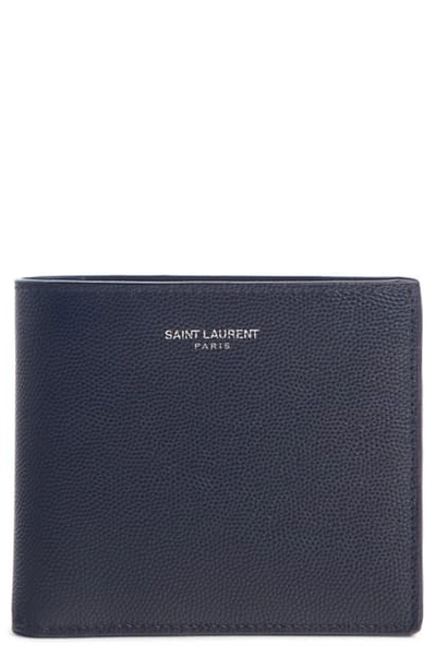 Shop Saint Laurent Pebble Grain Leather Wallet In Dark Blue