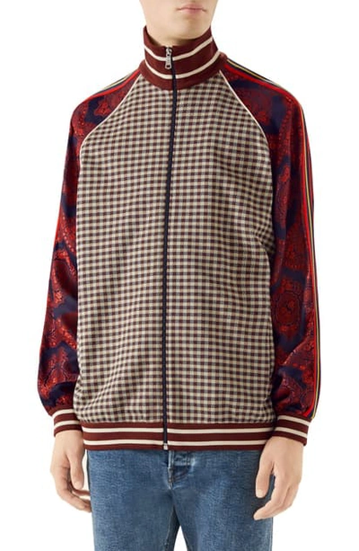 Shop Gucci Mixed Material Track Jacket In Brown Multicolor