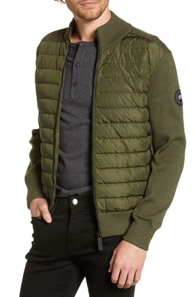 Shop Canada Goose Hybridge Slim Fit Down Front Knit Jacket In Dark Sage