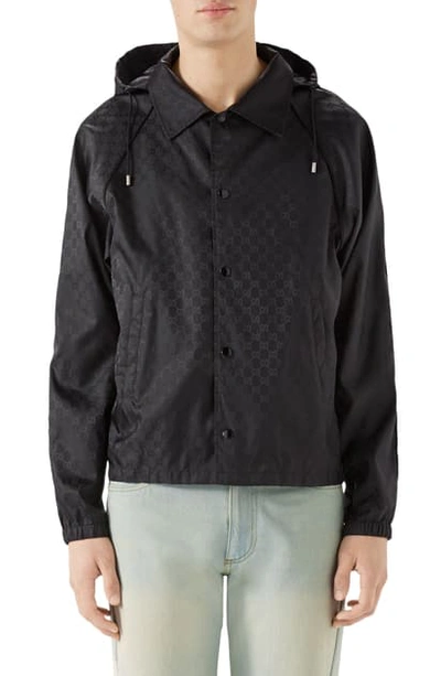 Shop Gucci Gg Jacquard Print Nylon Jacket In Black