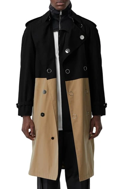 Shop Burberry Double Breasted Colorblock Trench Coat In Black