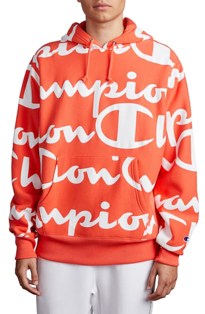 champion all over print hoodie red