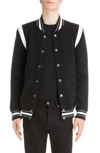 Shop Givenchy Knit Teddy Wool Varsity Jacket In Black/white