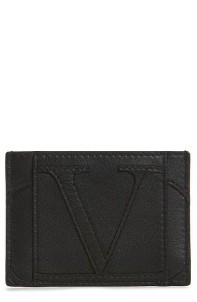 Shop Valentino V-logo Leather Card Case In Black
