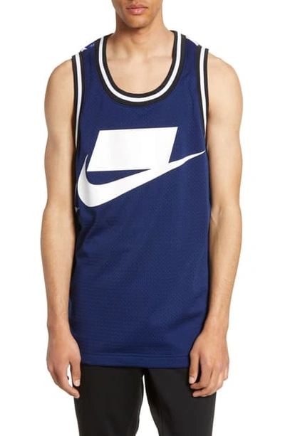 Shop Nike Sportswear Check Logo Print Mesh Tank In Blue Void/ University Red