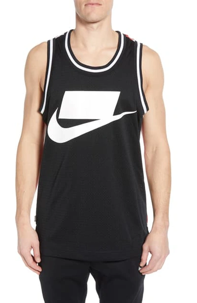 Shop Nike Sportswear Check Logo Print Mesh Tank In Black/ Black/ White