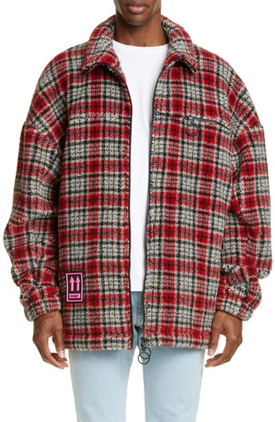 Shop Off-white Longline Plaid Fleece Jacket In Red