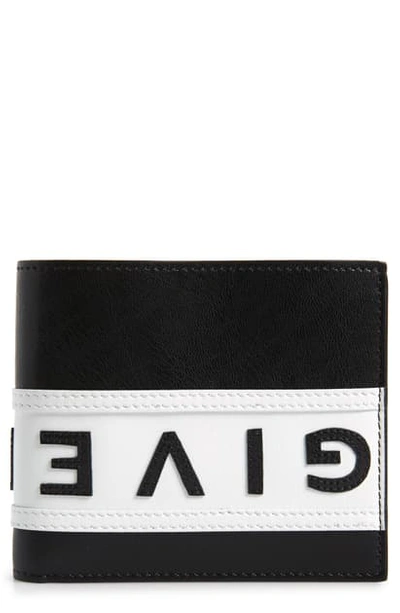 Shop Givenchy Logo Band Leather Wallet - Black In Black/ White