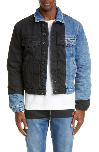 Shop Off-white Padded Denim Jacket In Dark Blue Fuchsia