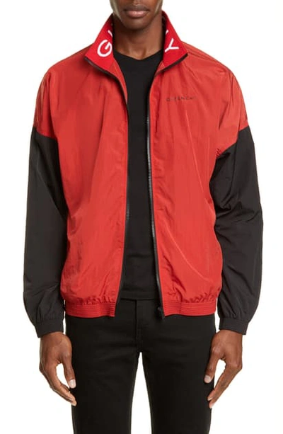 Shop Givenchy Oversize Colorblock Nylon Track Jacket In Red