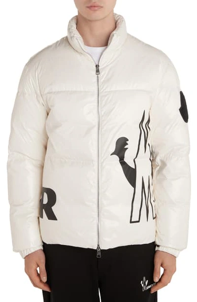 Shop Moncler Friesian Logo Down Puffer Jacket In Natrural