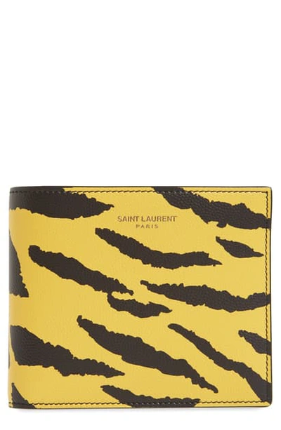 Shop Saint Laurent Tiger Stripe Print Leather Wallet - Yellow