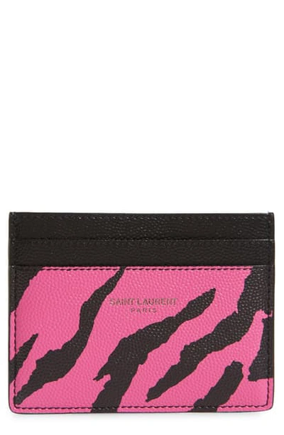 Shop Saint Laurent Animal Print Card Case - Pink