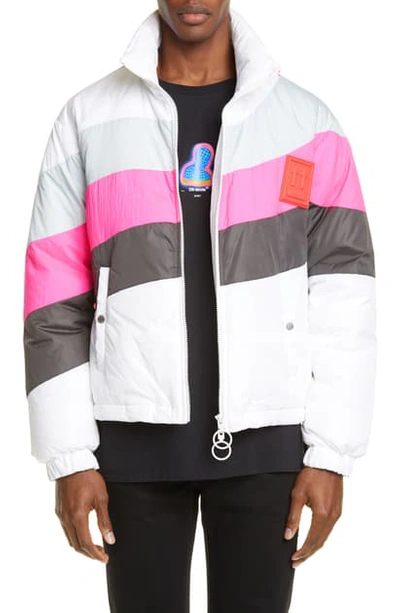 Shop Off-white Colorblock Nylon Puffer Jacket In White Light Grey