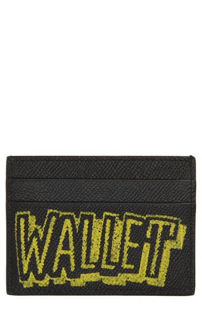 Shop Balenciaga Ville Graffiti Leather Card Case In Black/fluo Yellow