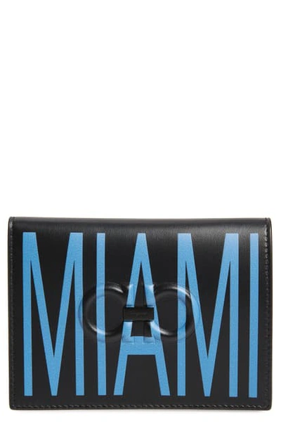 Shop Ferragamo Miami Leather Passport Holder In Black/ China Blue