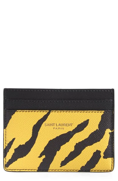 Shop Saint Laurent Animal Print Card Case - Yellow