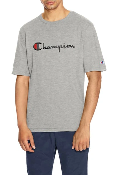 Shop Champion Heritage Script Logo T-shirt In Oxford Grey