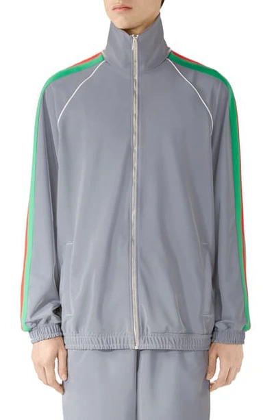 Shop Gucci Iridescent Stretch Nylon Track Jacket In Silver/mc