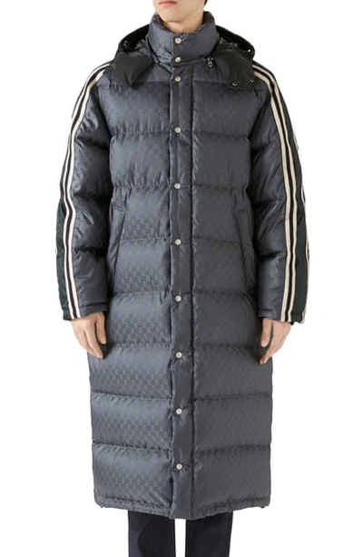 Shop Gucci Gg Jacquard Quilted Down Nylon Coat In Platinum/mix