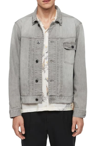 Shop Allsaints Gasidro Patched Denim Jacket In Grey