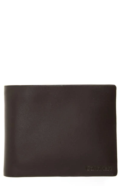Shop Calvin Klein Passcase Faux Leather Wallet In Dark Chocolate