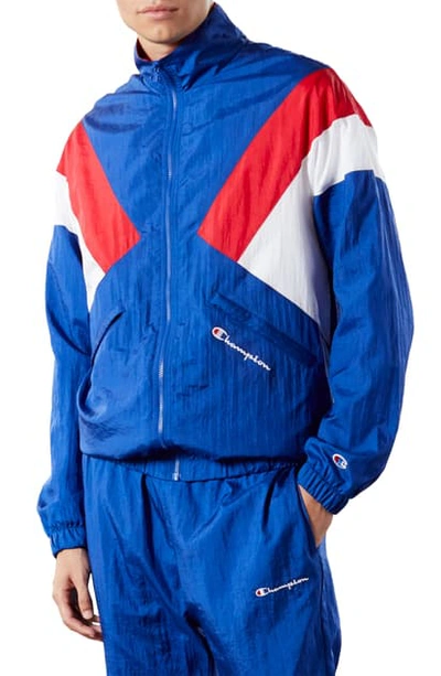 Shop Champion Nylon Warm-up Jacket In Surf The Web/ Scarlet/ White