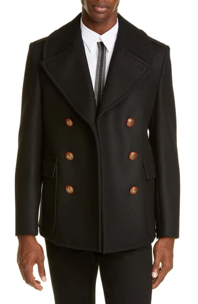 Shop Givenchy Wool Peacoat In Black