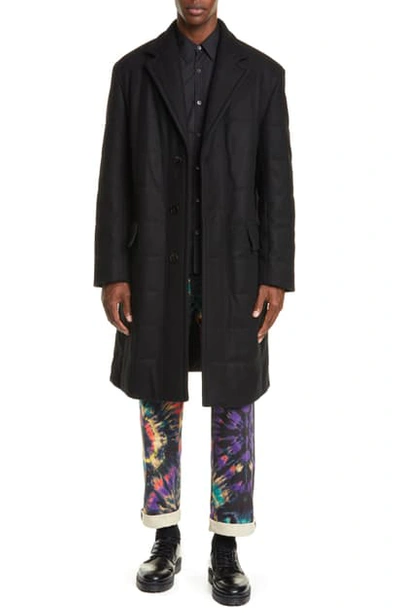 Shop Dries Van Noten Quilted Wool Blend Top Coat In Black