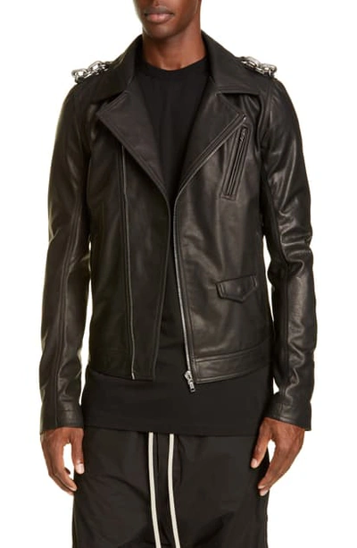 Shop Rick Owens Giacca In Pelle Stooges Leather Biker Jacket In Black