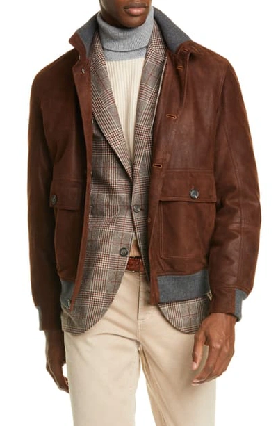 Shop Brunello Cucinelli Suede Jacket In Brown