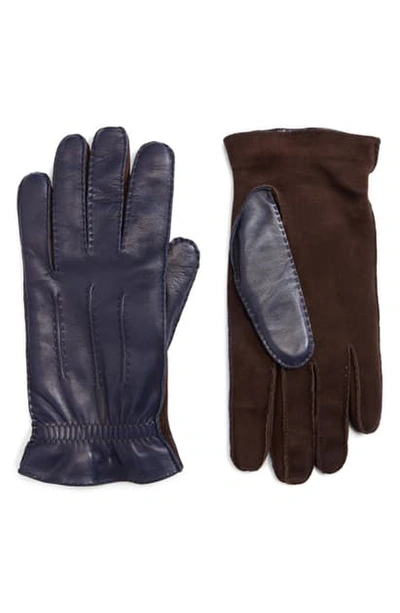 Shop Brunello Cucinelli Leather Gloves In Blue