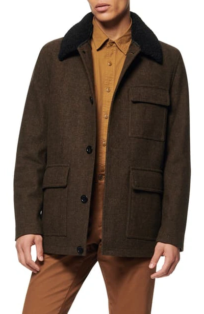 Shop Andrew Marc Benito Wool Blend Coat With Detachable Collar In Olive