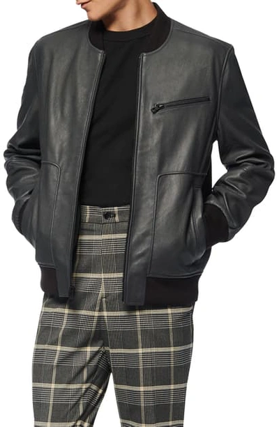 Shop Andrew Marc Praslin Zenith Lambskin Leather Bomber Jacket In Chrome