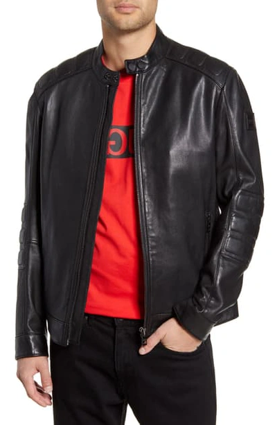 Shop Hugo Boss Jagson Slim Fit Sheepskin Moto Jacket In Black
