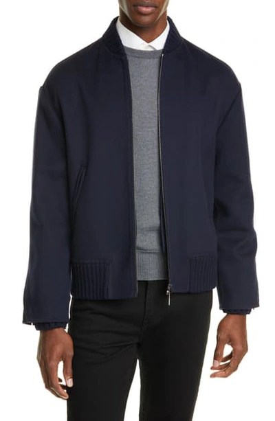 Shop Valentino Wool & Cashmere Varsity Jacket In Navy