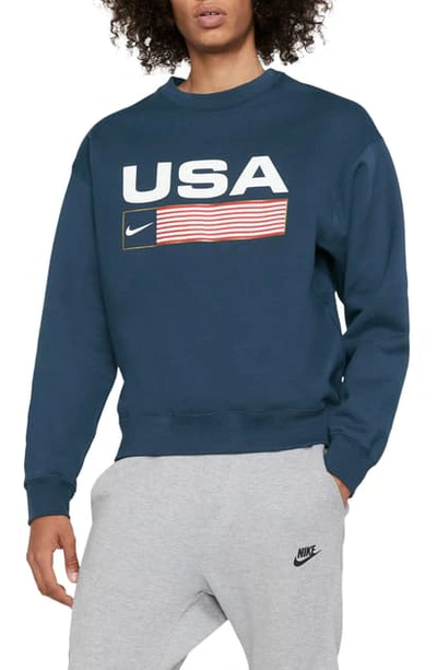 Shop Nike Nrg Swoosh Stripe Crewneck Sweatshirt In Midnight Navy