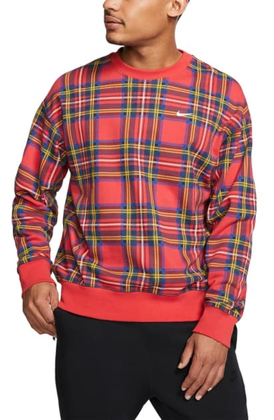Nike Nrg Plaid Crewneck Sweatshirt In University Red | ModeSens