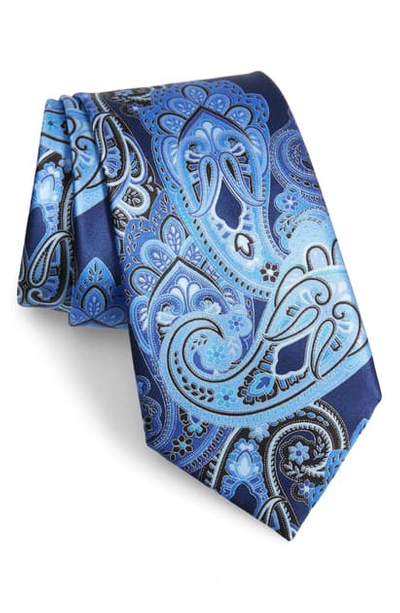 Shop Ermenegildo Zegna Paisley Silk Tie In Navy Fan