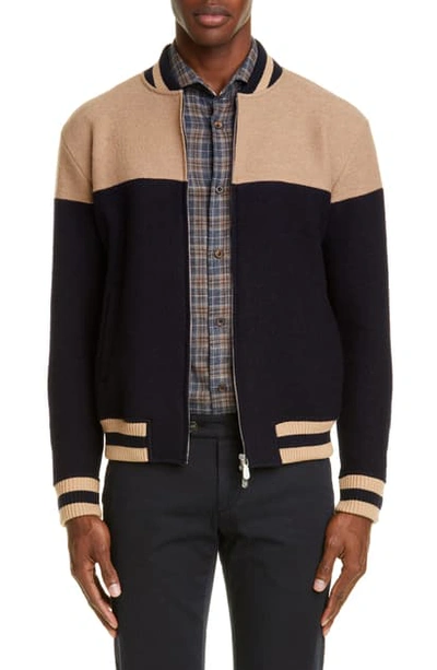 Shop Eleventy Colorblock Wool Bomber Jacket In Royal Blue