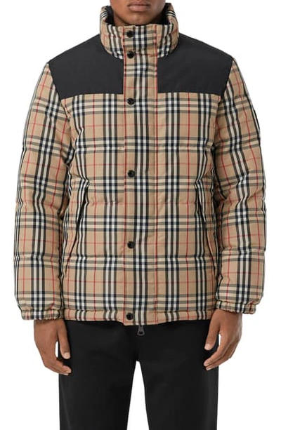 Shop Burberry Reversible Vintage Check Down Puffer Coat In Beige