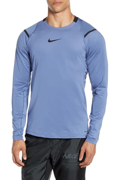 Shop Nike Pro Long Sleeve Performance T-shirt In Ocean Fog/ Ocean Fog