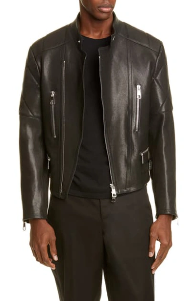 Shop Neil Barrett Leather Moto Jacket In Black/red