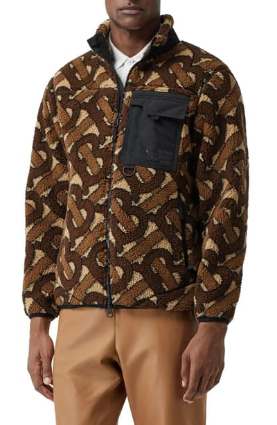 Shop Burberry Southmead Monogram Fleece Jacket In Brown