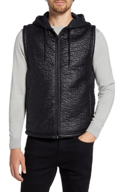 Shop Robert Barakett Timbercreek Hooded Faux Leather Zip-up Vest In Black